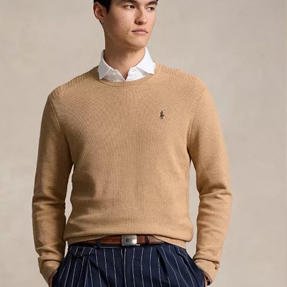 Polo Ralph LaurenLong-Sleeve Cotton Shaker Knit Crewneck Men's Tan SweaterS new